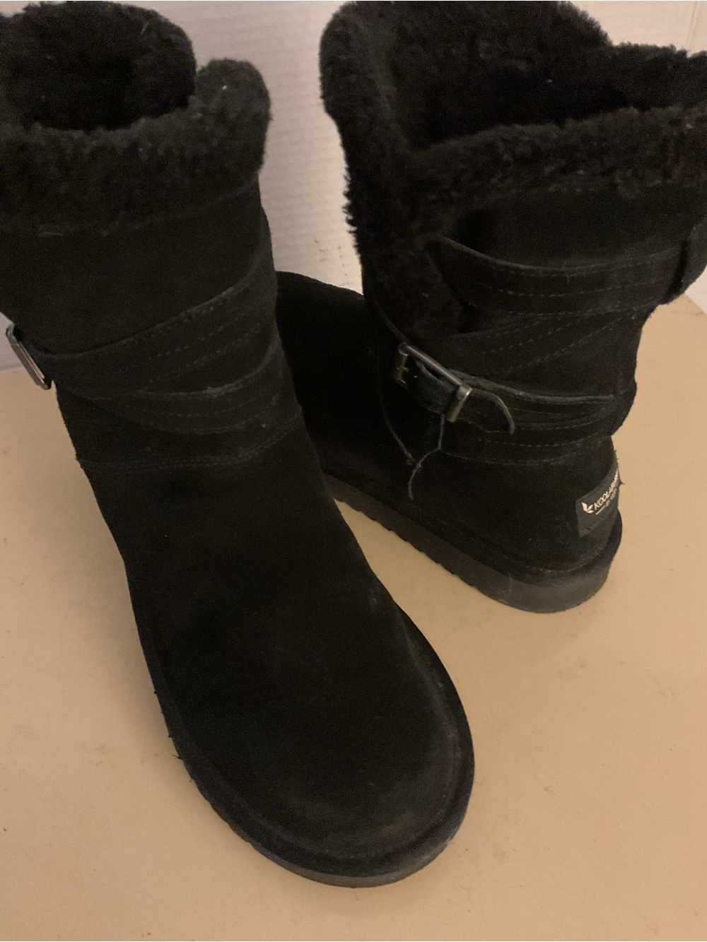 Koolaburra women black suede shearling shirt classic boots US 9